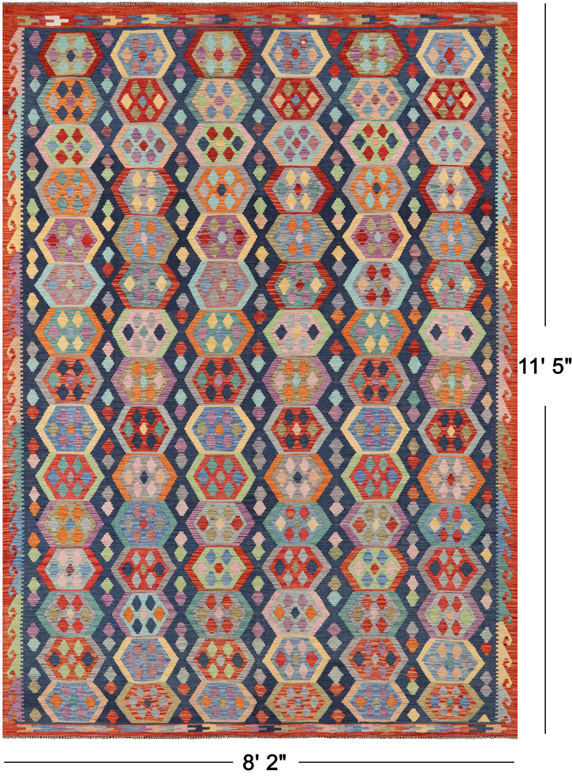 SUPER SALE Reversible Kilim Flat Weave Wool On Wool Rug - 8' 2" X 11' 5"