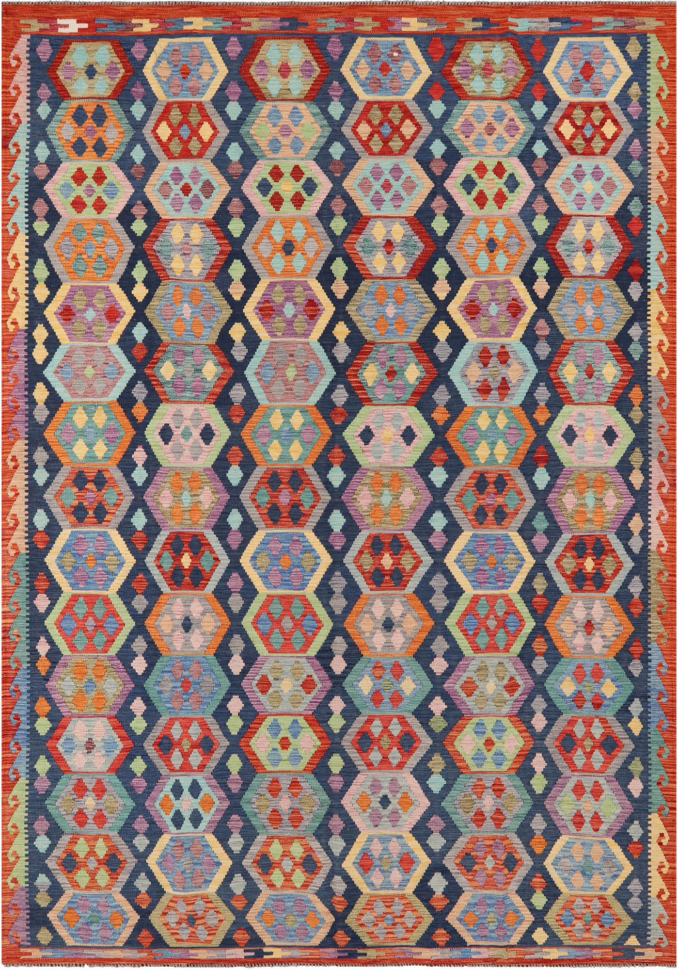SUPER SALE Reversible Kilim Flat Weave Wool On Wool Rug - 8' 2" X 11' 5"