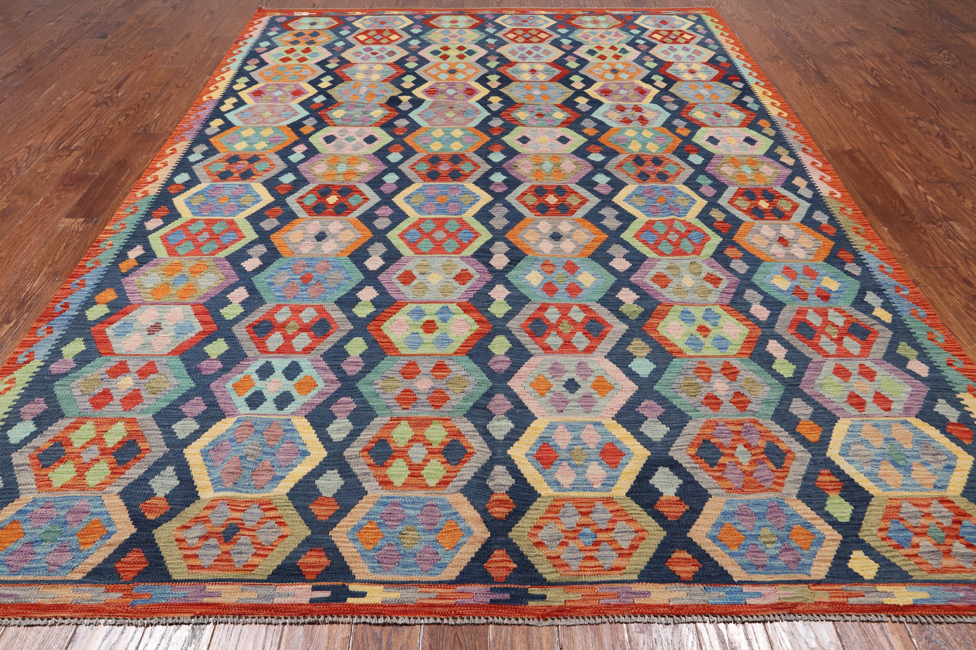 SUPER SALE Reversible Kilim Flat Weave Wool On Wool Rug - 8' 2" X 11' 5"