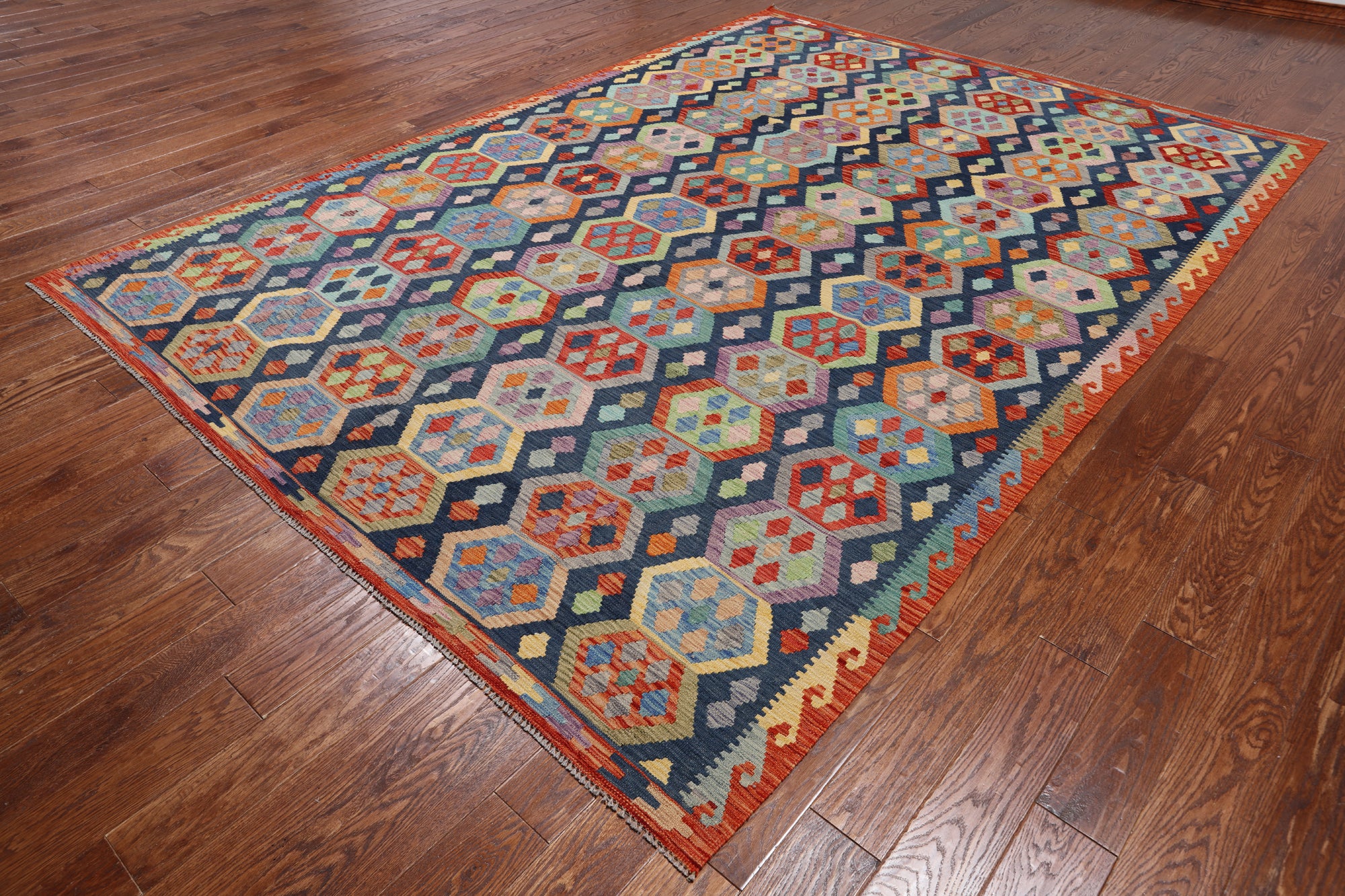 SUPER SALE Reversible Kilim Flat Weave Wool On Wool Rug - 8' 2" X 11' 5"