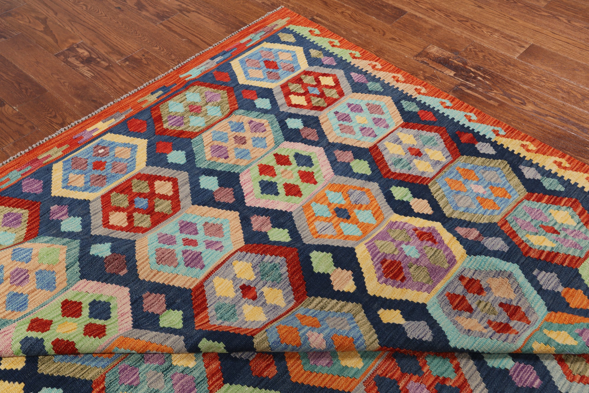 SUPER SALE Reversible Kilim Flat Weave Wool On Wool Rug - 8' 2" X 11' 5"