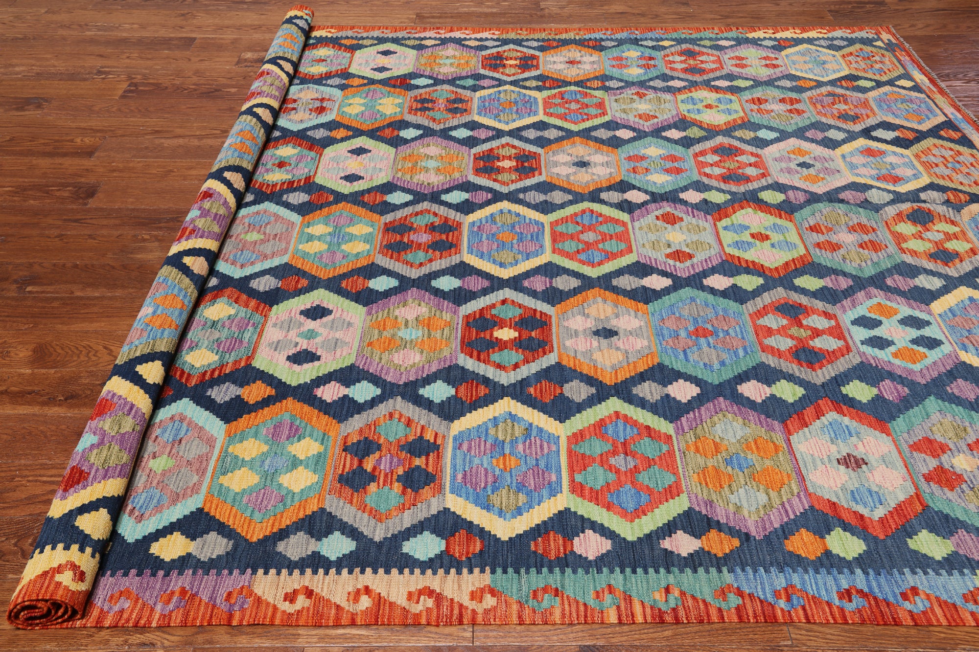 SUPER SALE Reversible Kilim Flat Weave Wool On Wool Rug - 8' 2" X 11' 5"