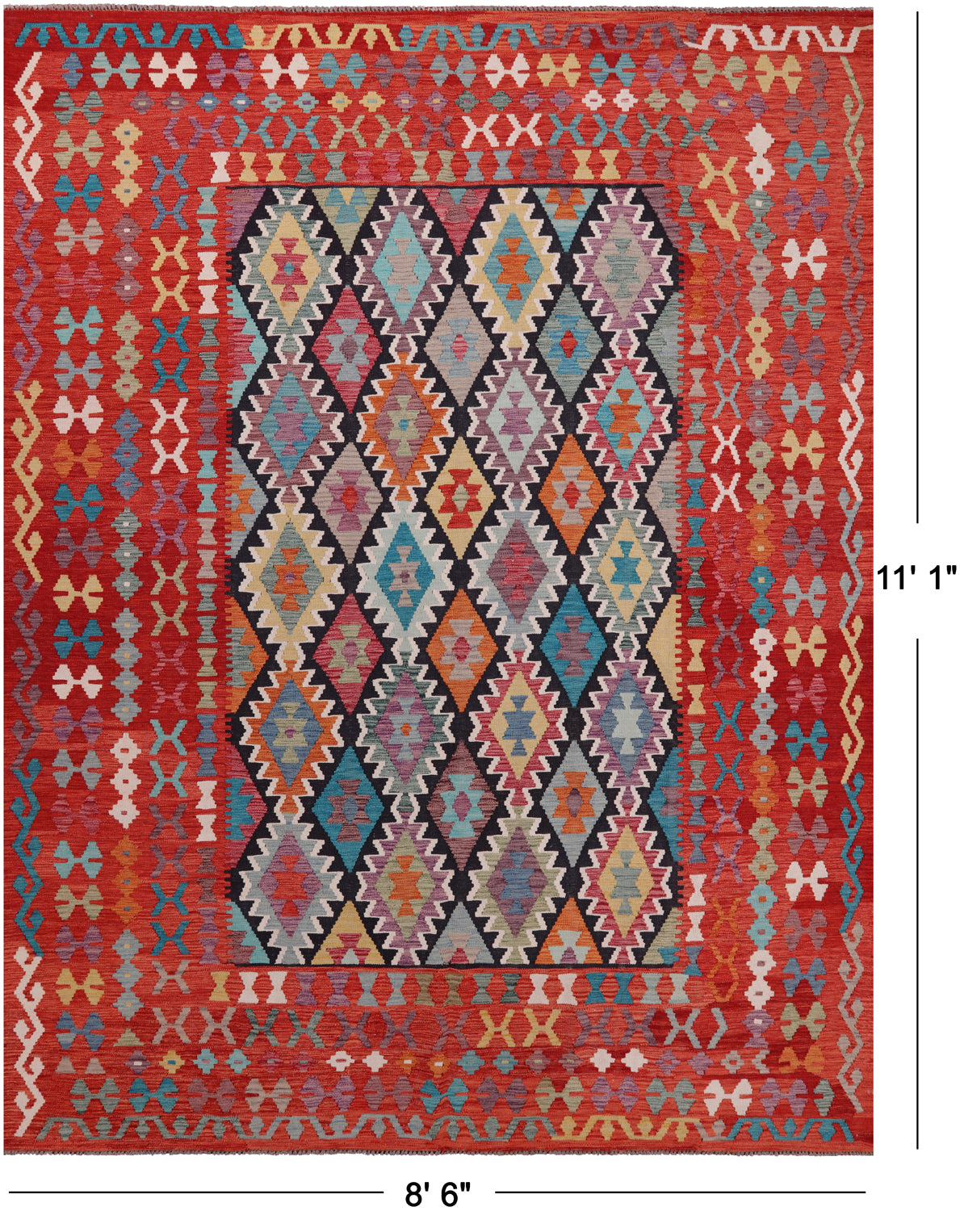 SUPER SALE Reversible Kilim Flat Weave Wool On Wool Rug - 8' 6" X 11' 1"
