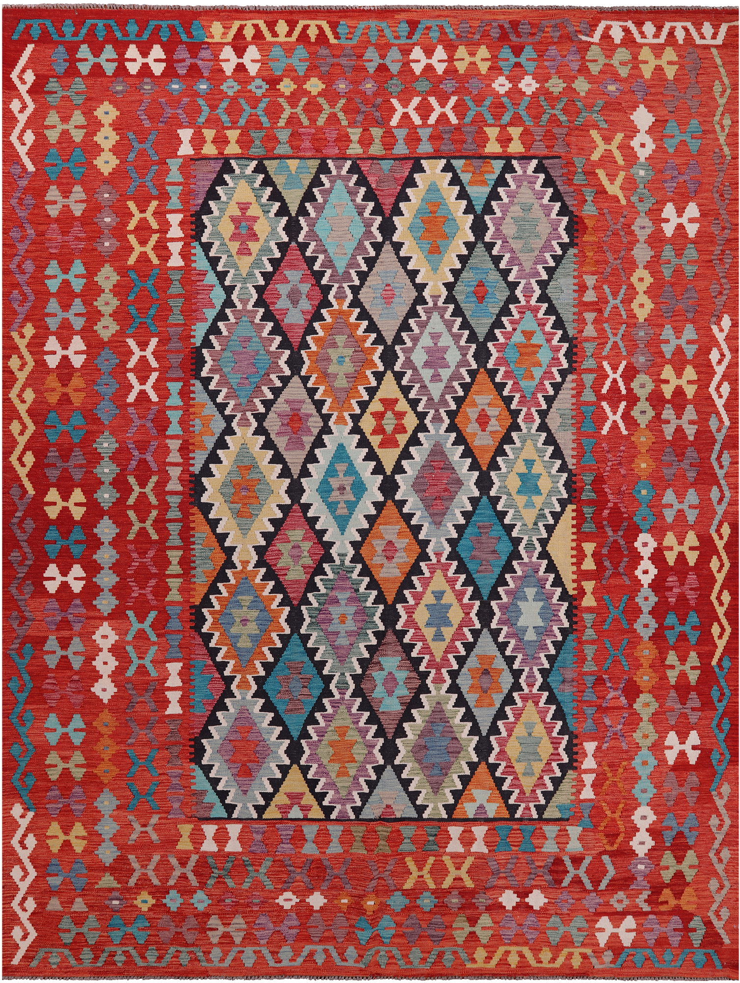SUPER SALE Reversible Kilim Flat Weave Wool On Wool Rug - 8' 6" X 11' 1"