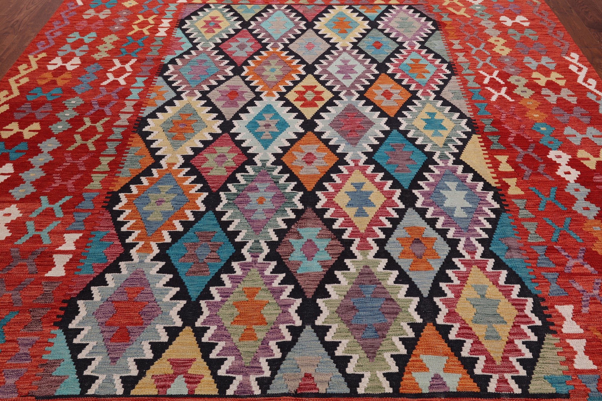SUPER SALE Reversible Kilim Flat Weave Wool On Wool Rug - 8' 6" X 11' 1"