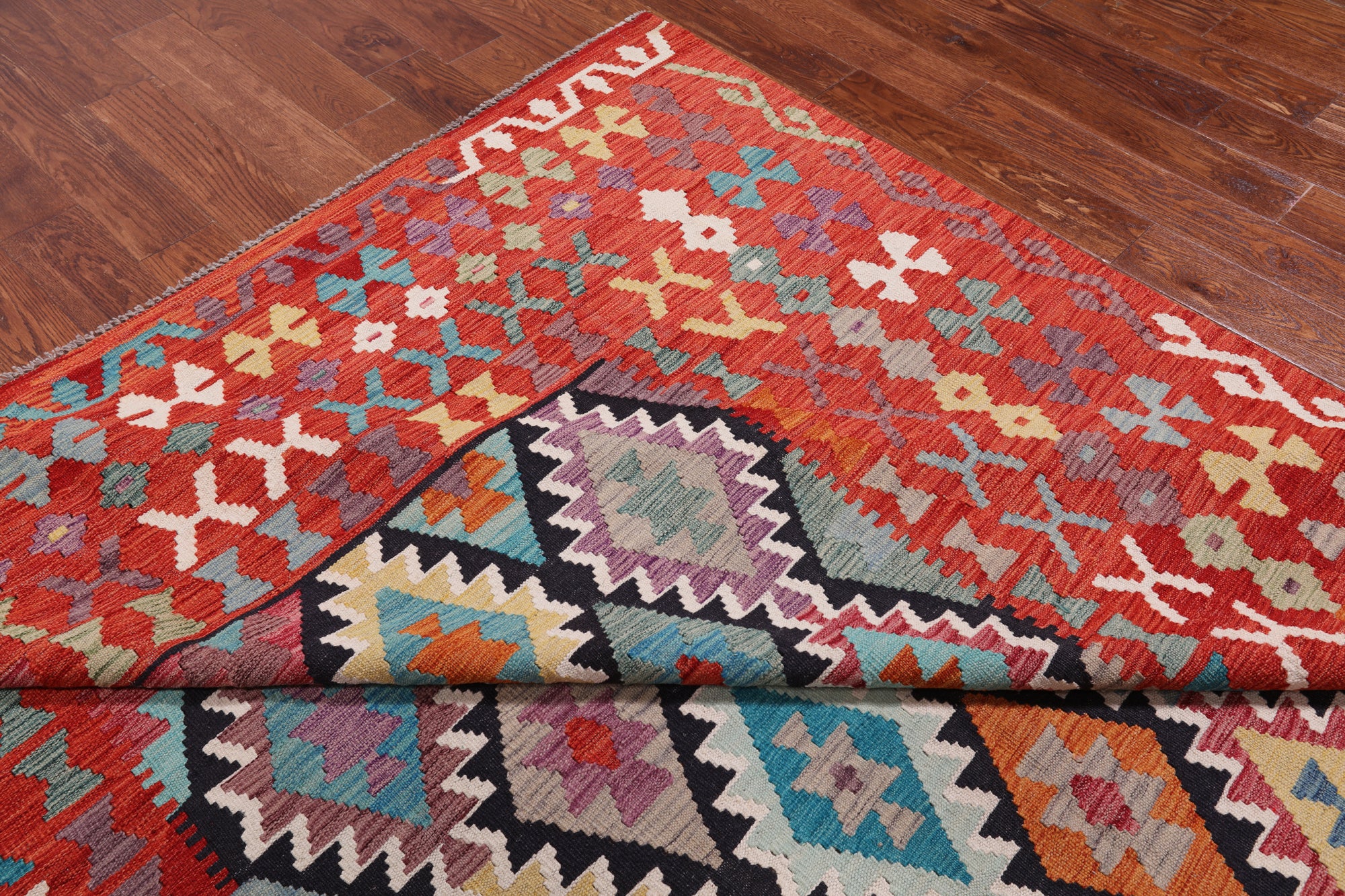 SUPER SALE Reversible Kilim Flat Weave Wool On Wool Rug - 8' 6" X 11' 1"