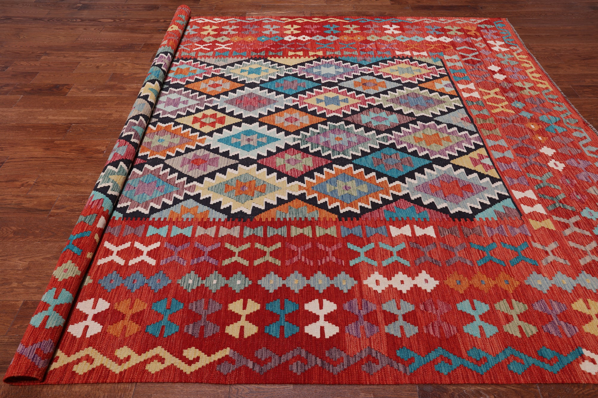 SUPER SALE Reversible Kilim Flat Weave Wool On Wool Rug - 8' 6" X 11' 1"