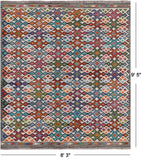 SUPER SALE Reversible Kilim Flat Weave Wool On Wool Rug - 8' 3" X 9' 5"