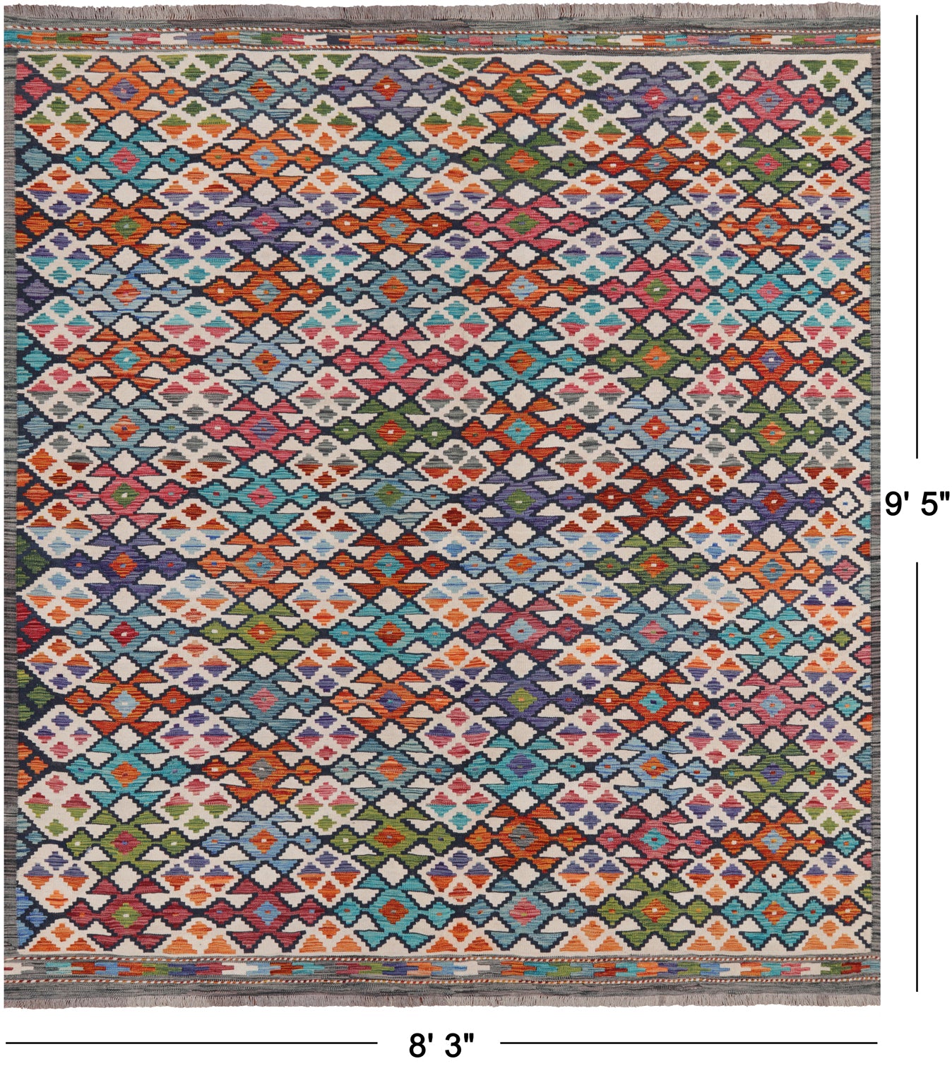 SUPER SALE Reversible Kilim Flat Weave Wool On Wool Rug - 8' 3" X 9' 5"