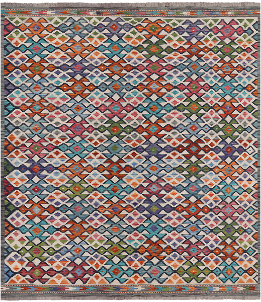 SUPER SALE Reversible Kilim Flat Weave Wool On Wool Rug - 8' 3" X 9' 5"