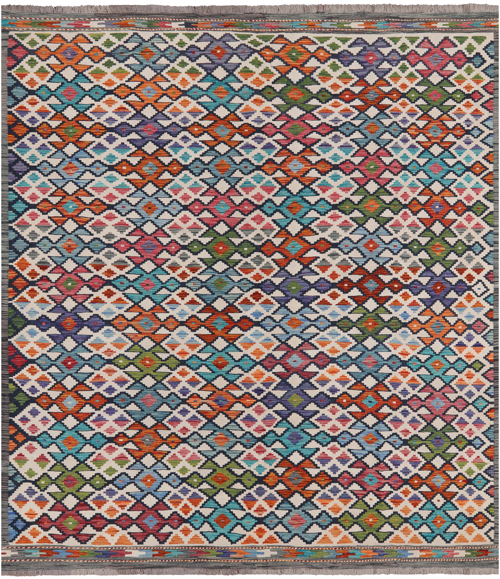 SUPER SALE Reversible Kilim Flat Weave Wool On Wool Rug - 8' 3" X 9' 5"