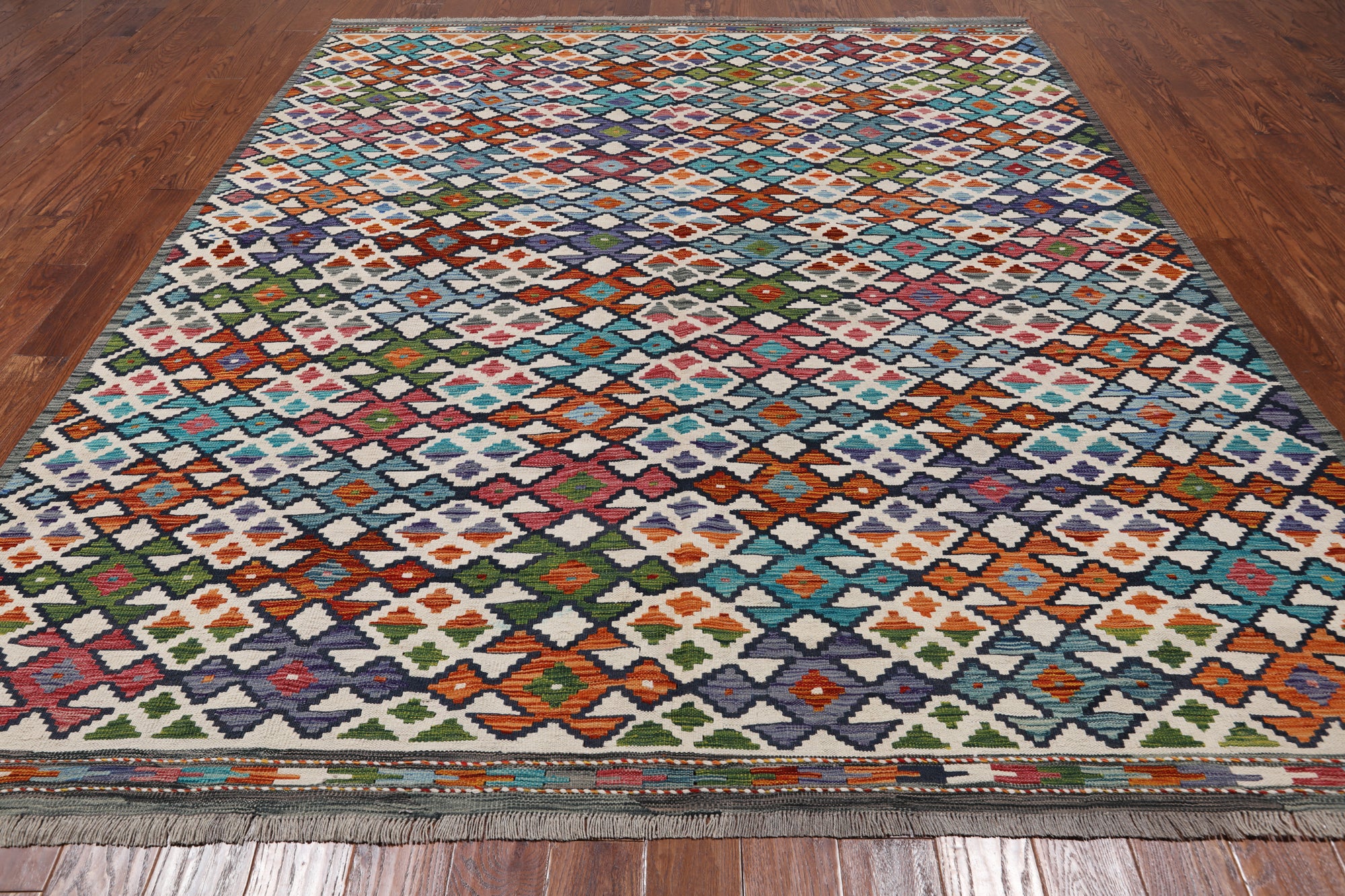 SUPER SALE Reversible Kilim Flat Weave Wool On Wool Rug - 8' 3" X 9' 5"