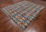 SUPER SALE Reversible Kilim Flat Weave Wool On Wool Rug - 8' 3" X 9' 5"