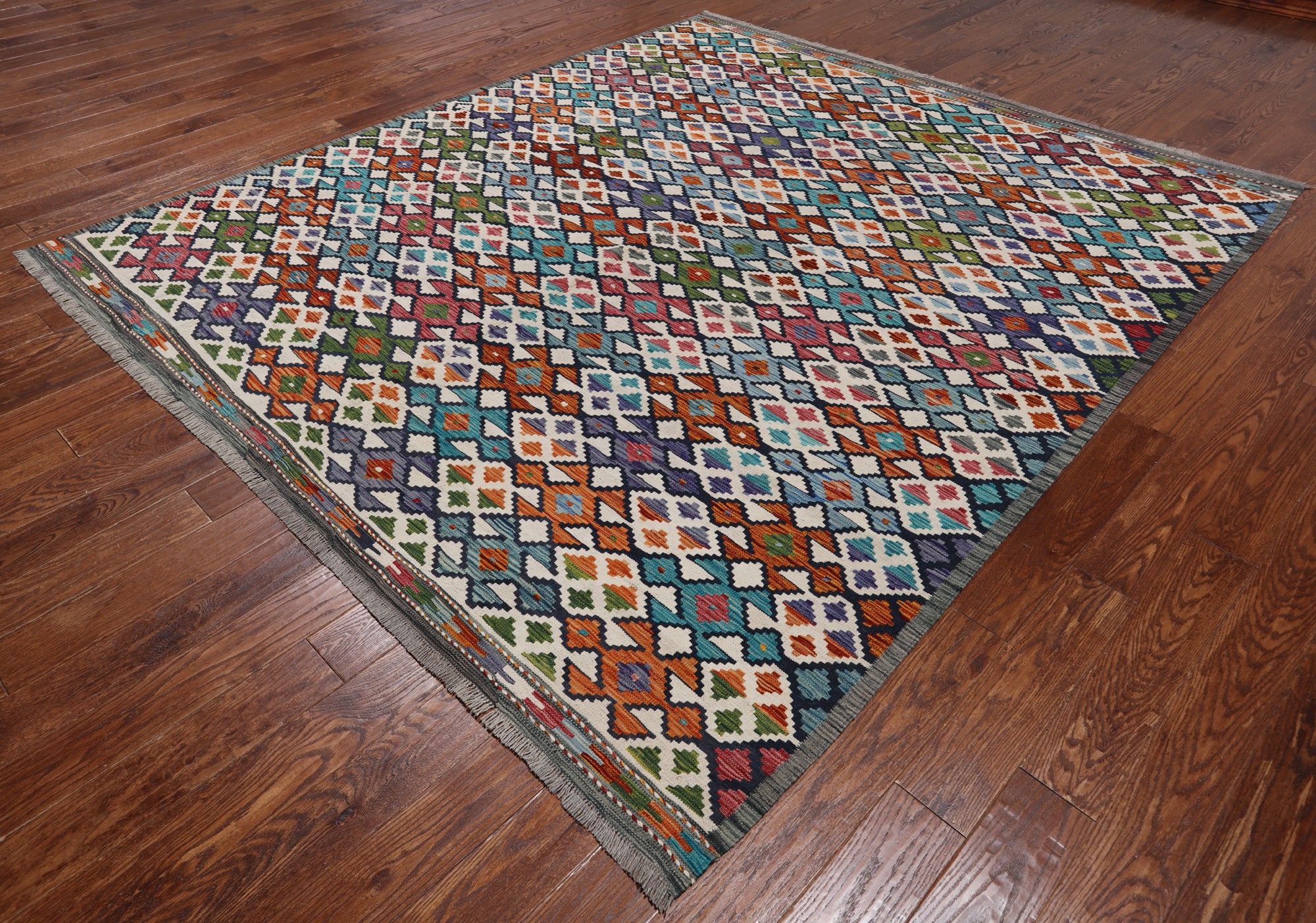 SUPER SALE Reversible Kilim Flat Weave Wool On Wool Rug - 8' 3" X 9' 5"