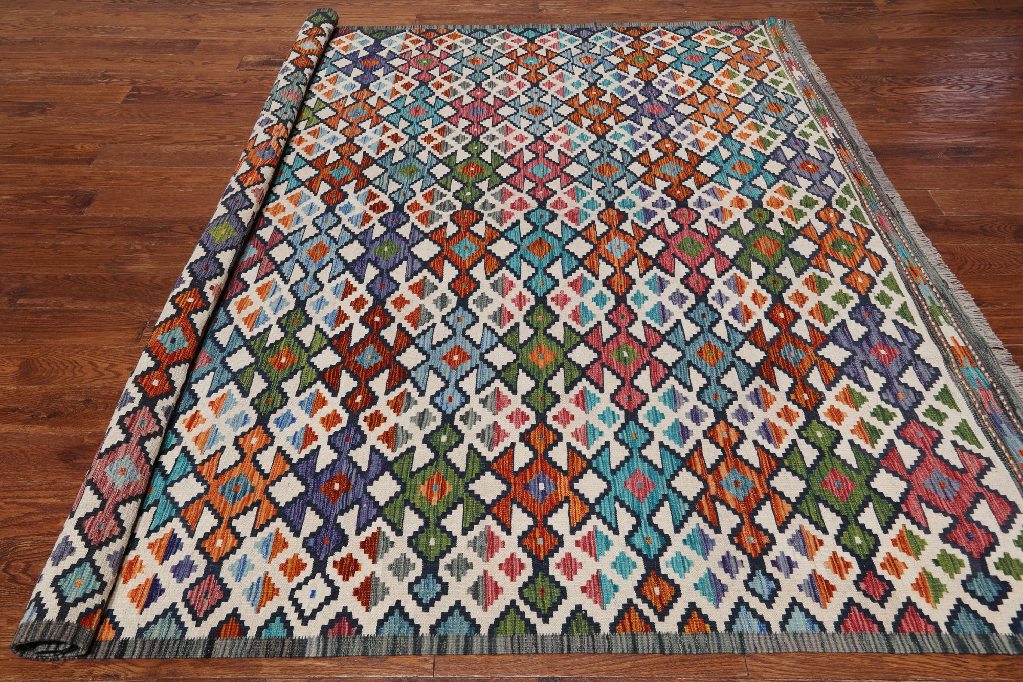 SUPER SALE Reversible Kilim Flat Weave Wool On Wool Rug - 8' 3" X 9' 5"