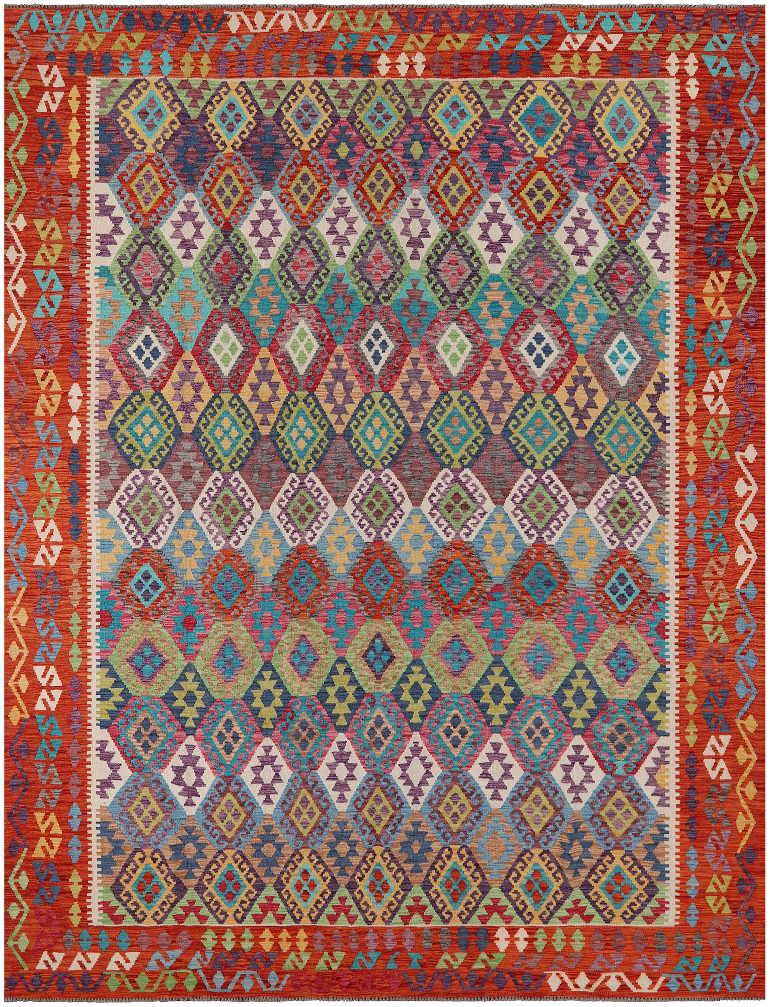 SUPER SALE Reversible Kilim Flat Weave Wool On Wool Rug - 8' 10" X 11' 7"