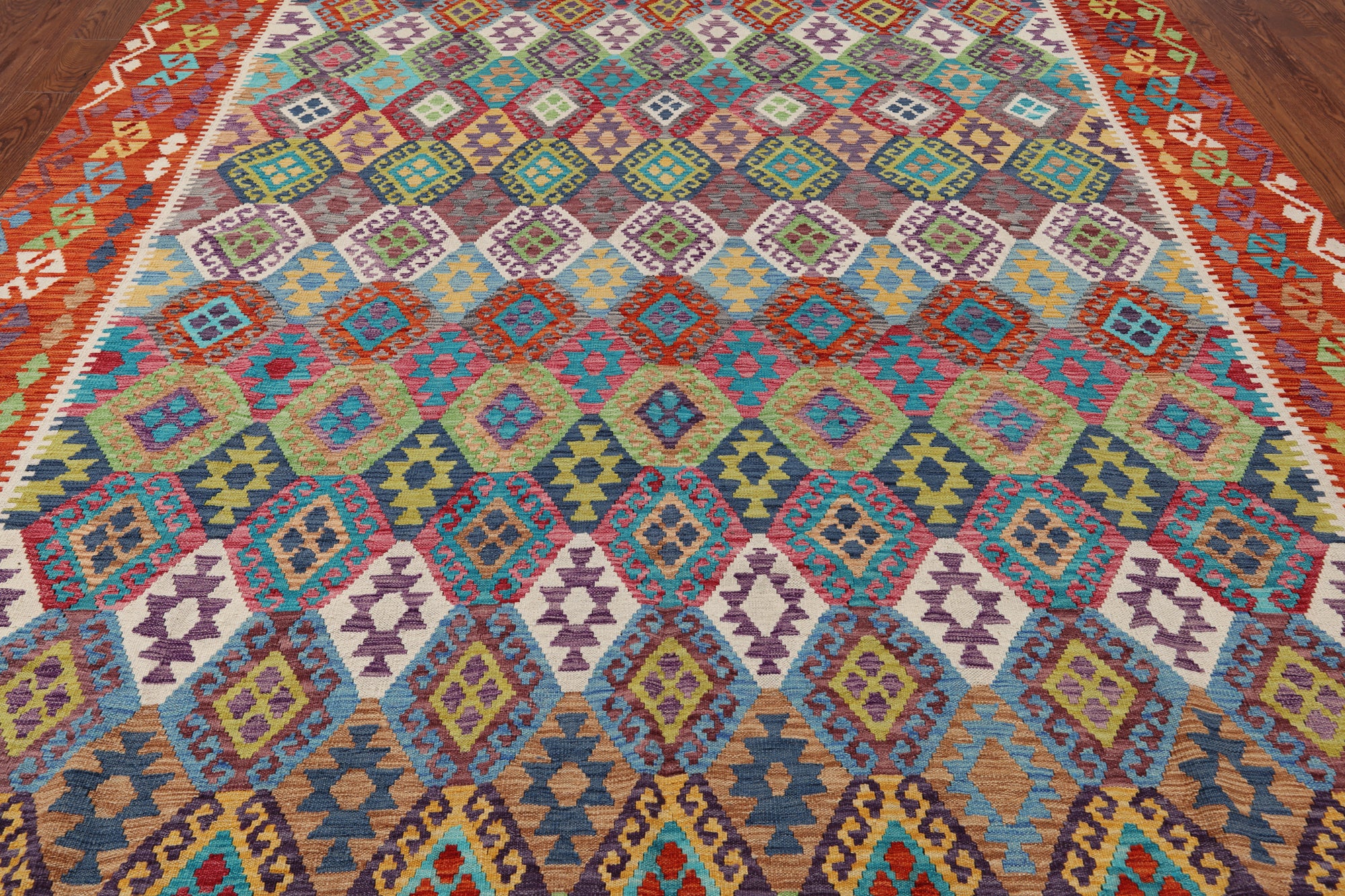 SUPER SALE Reversible Kilim Flat Weave Wool On Wool Rug - 8' 10" X 11' 7"