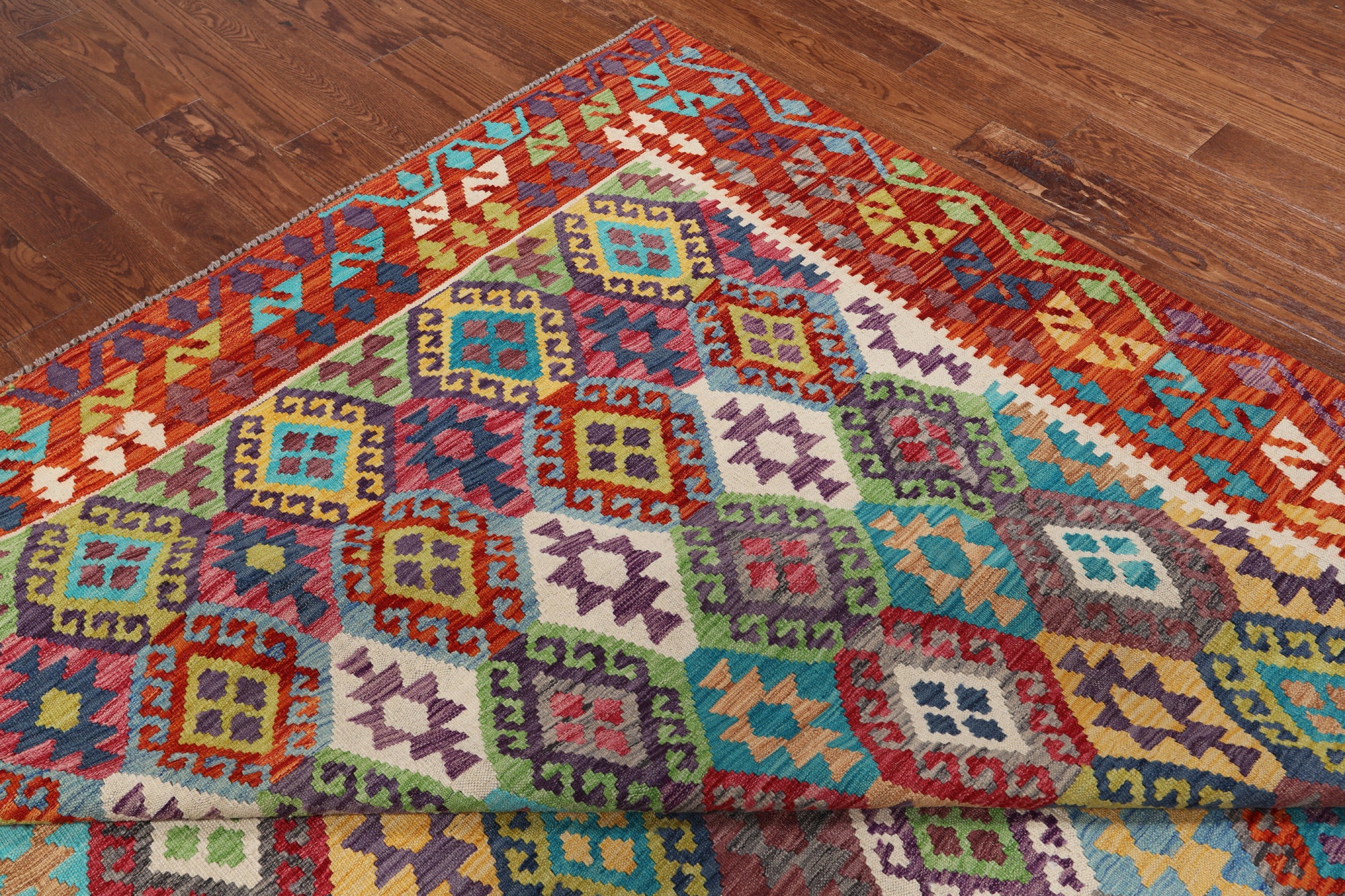 SUPER SALE Reversible Kilim Flat Weave Wool On Wool Rug - 8' 10" X 11' 7"