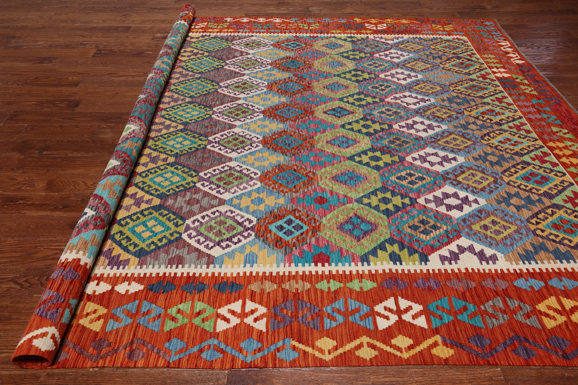 SUPER SALE Reversible Kilim Flat Weave Wool On Wool Rug - 8' 10" X 11' 7"