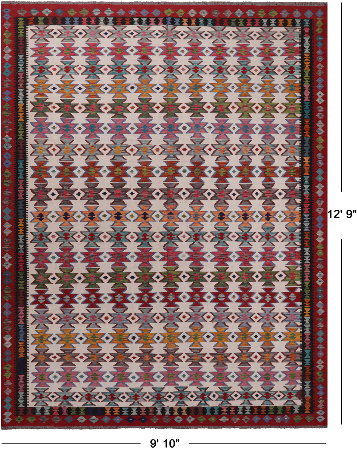 SUPER SALE Reversible Kilim Flat Weave Wool On Wool Rug - 9' 10" X 12' 9"