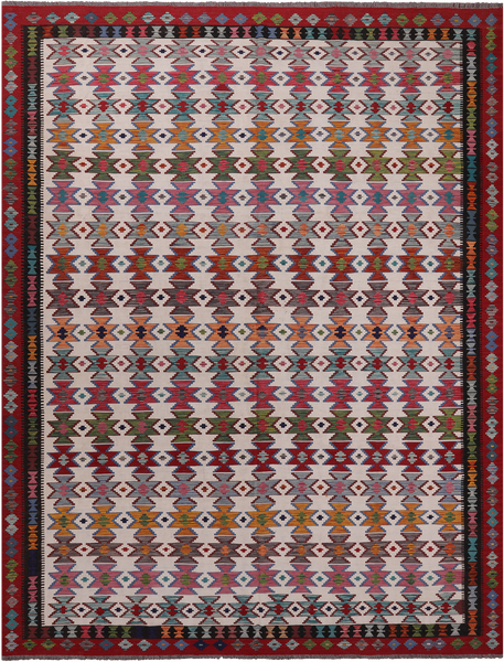 SUPER SALE Reversible Kilim Flat Weave Wool On Wool Rug - 9' 10" X 12' 9"