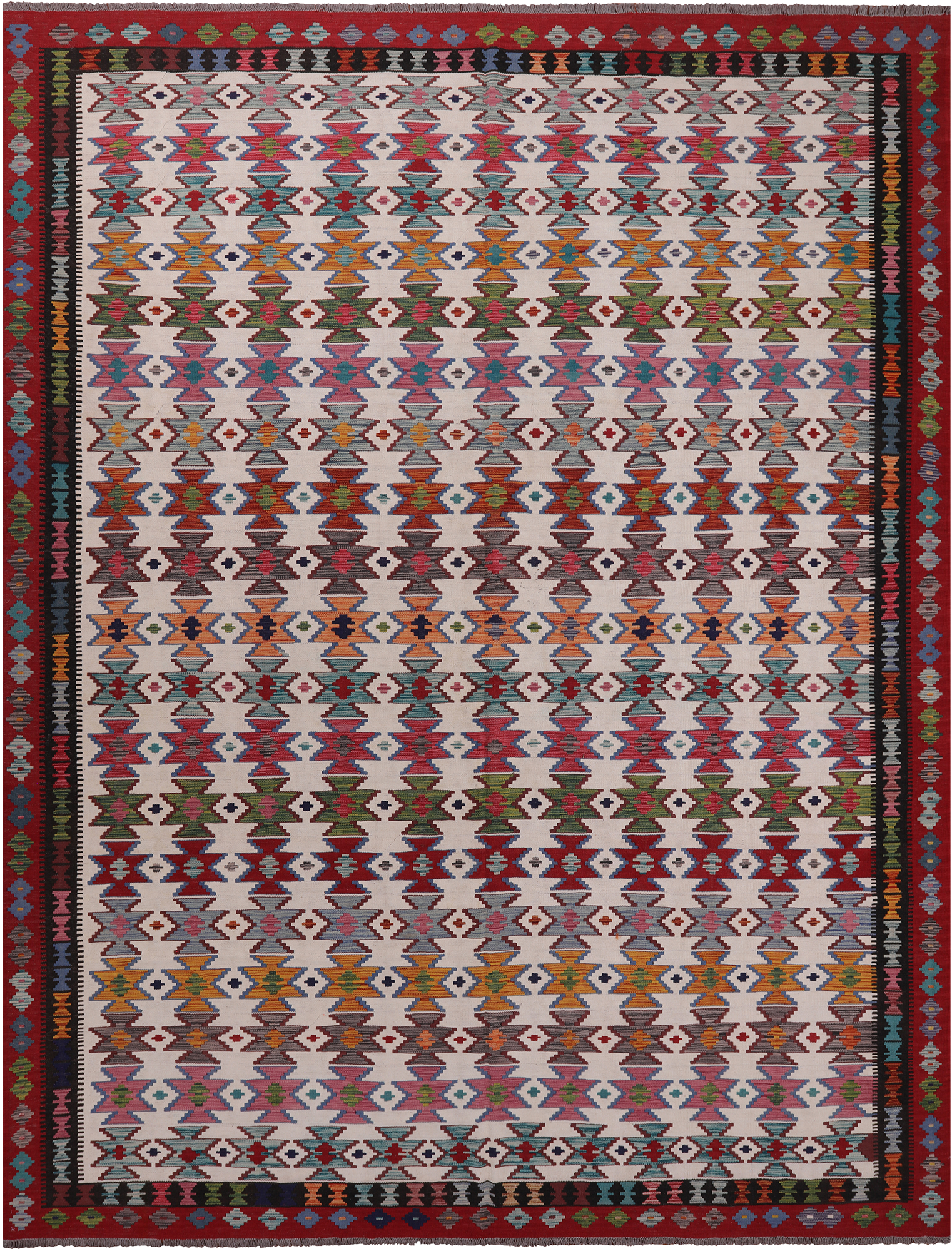 SUPER SALE Reversible Kilim Flat Weave Wool On Wool Rug - 9' 10" X 12' 9"