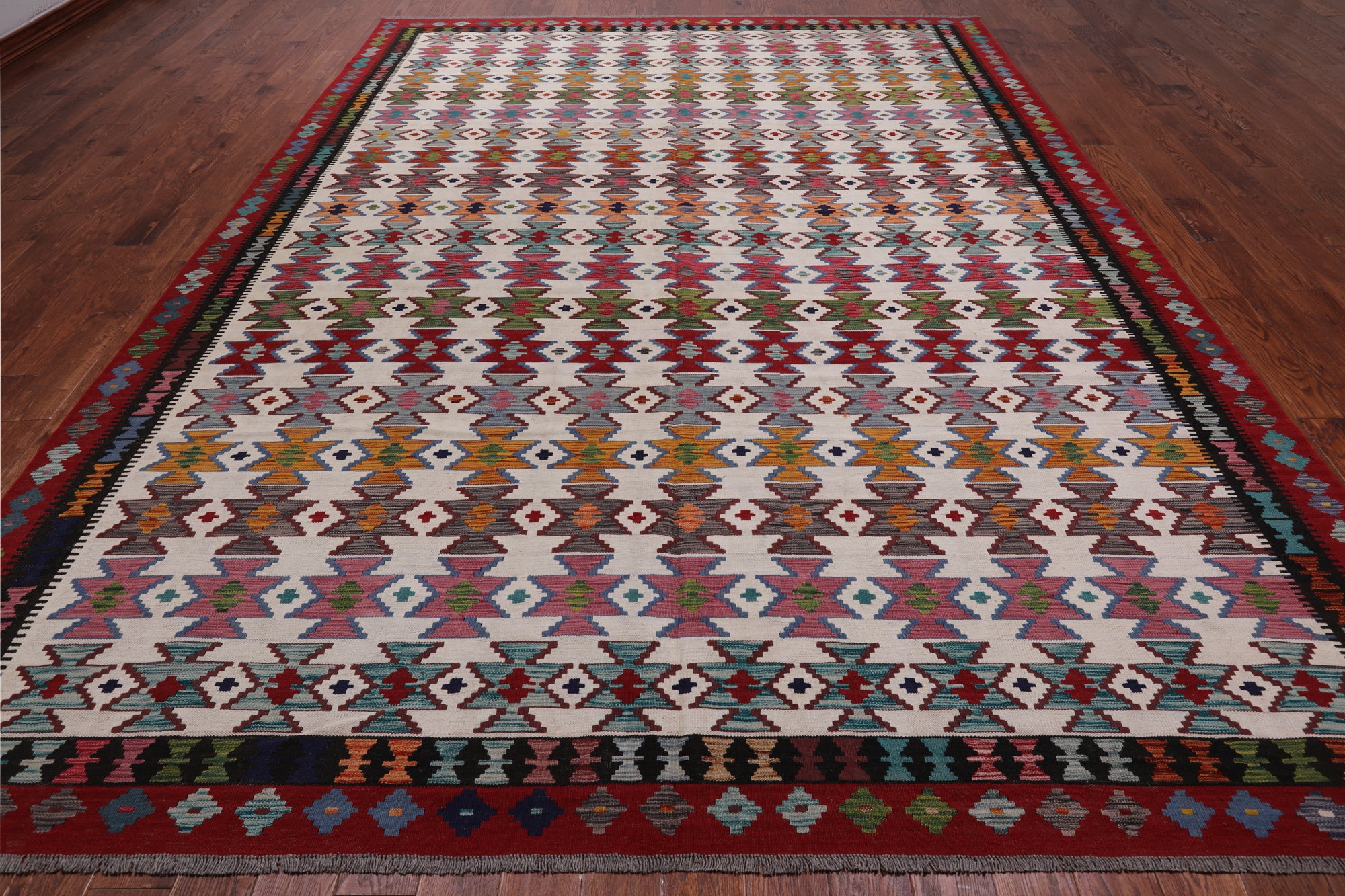 SUPER SALE Reversible Kilim Flat Weave Wool On Wool Rug - 9' 10" X 12' 9"
