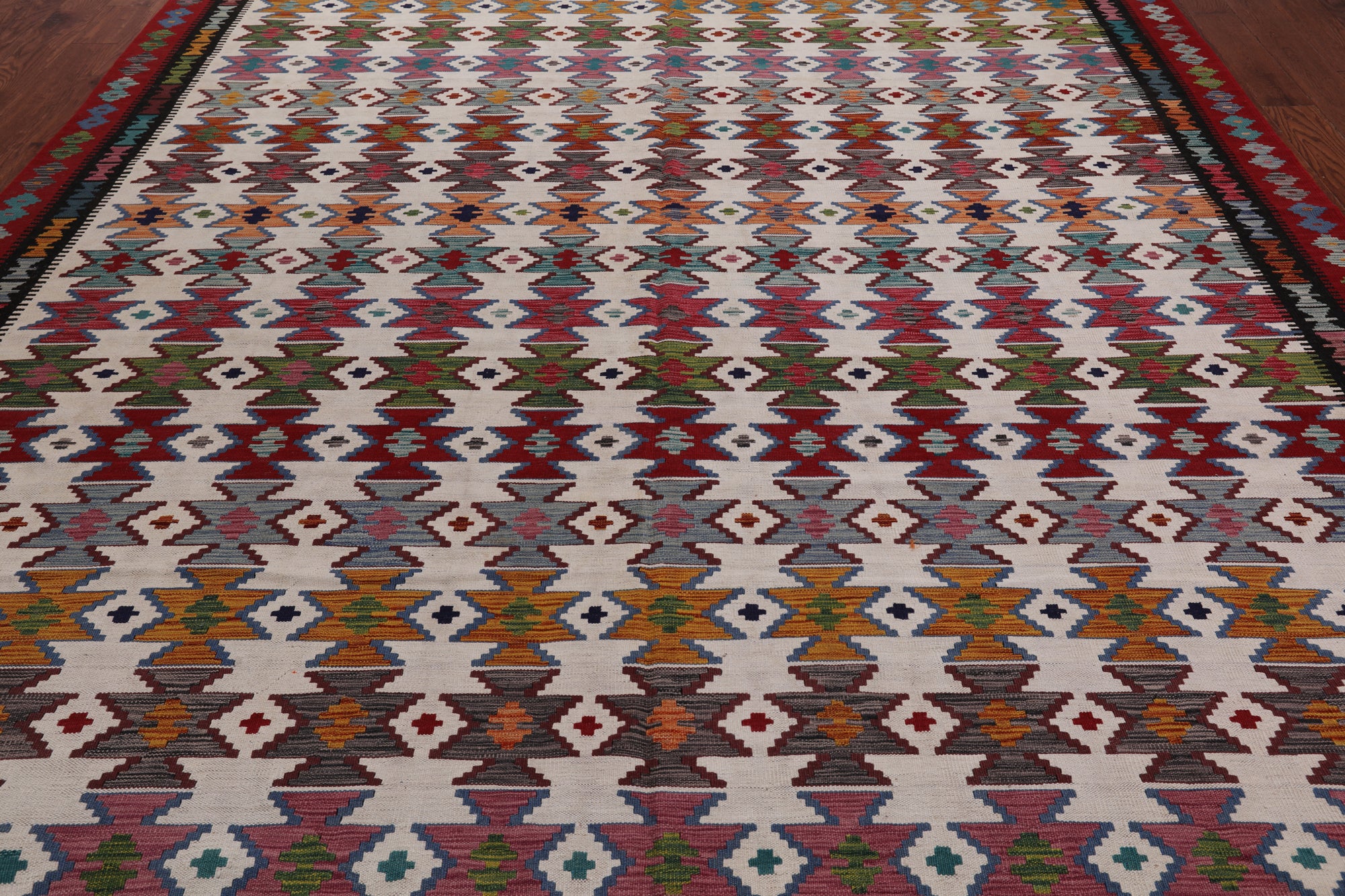 SUPER SALE Reversible Kilim Flat Weave Wool On Wool Rug - 9' 10" X 12' 9"