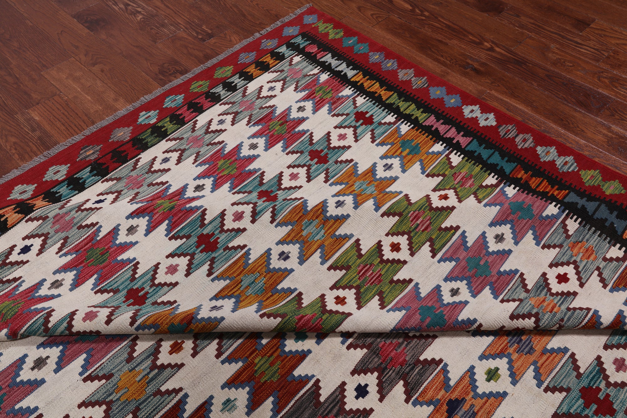 SUPER SALE Reversible Kilim Flat Weave Wool On Wool Rug - 9' 10" X 12' 9"