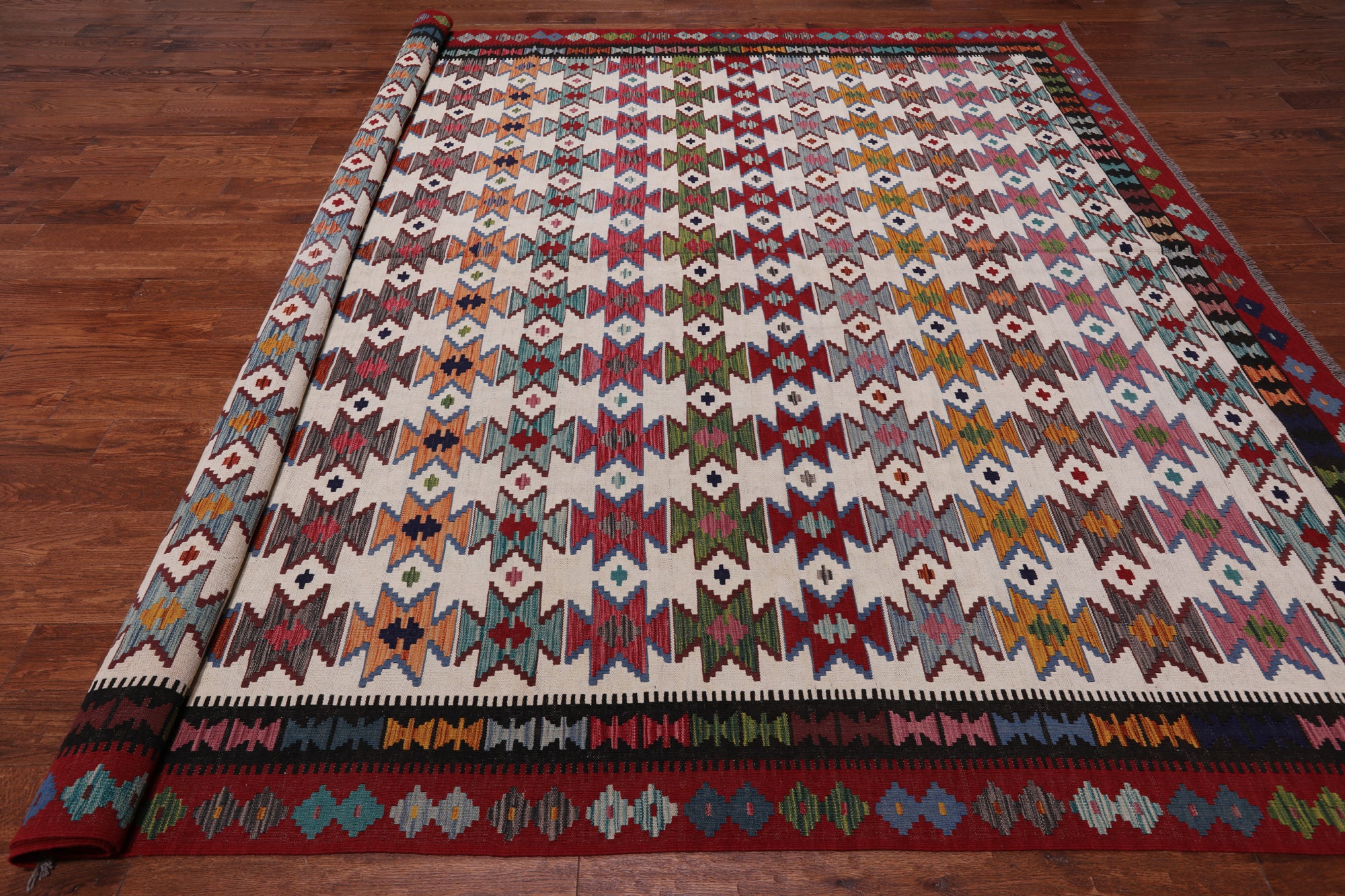SUPER SALE Reversible Kilim Flat Weave Wool On Wool Rug - 9' 10" X 12' 9"