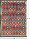 SUPER SALE Reversible Kilim Flat Weave Wool On Wool Rug - 5' 0" X 6' 7"
