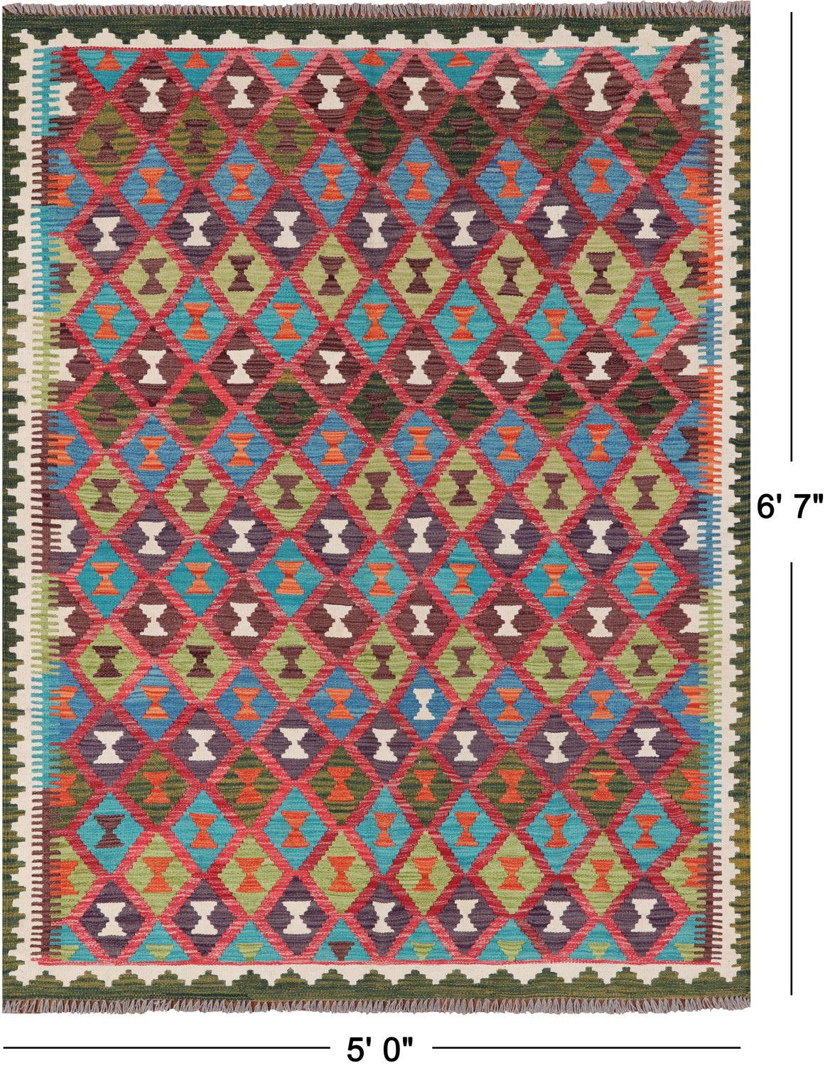 SUPER SALE Reversible Kilim Flat Weave Wool On Wool Rug - 5' 0" X 6' 7"