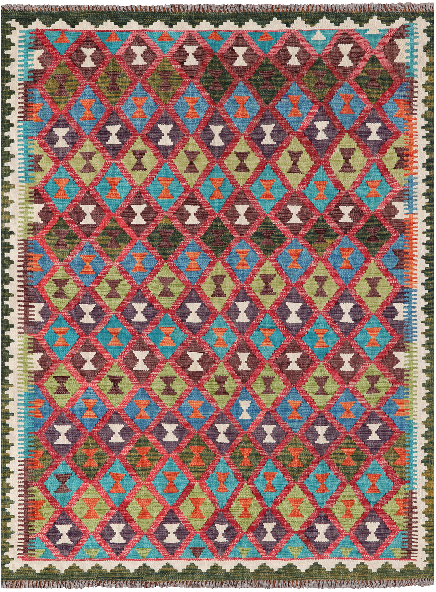 SUPER SALE Reversible Kilim Flat Weave Wool On Wool Rug - 5' 0" X 6' 7"
