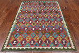 SUPER SALE Reversible Kilim Flat Weave Wool On Wool Rug - 5' 0" X 6' 7"