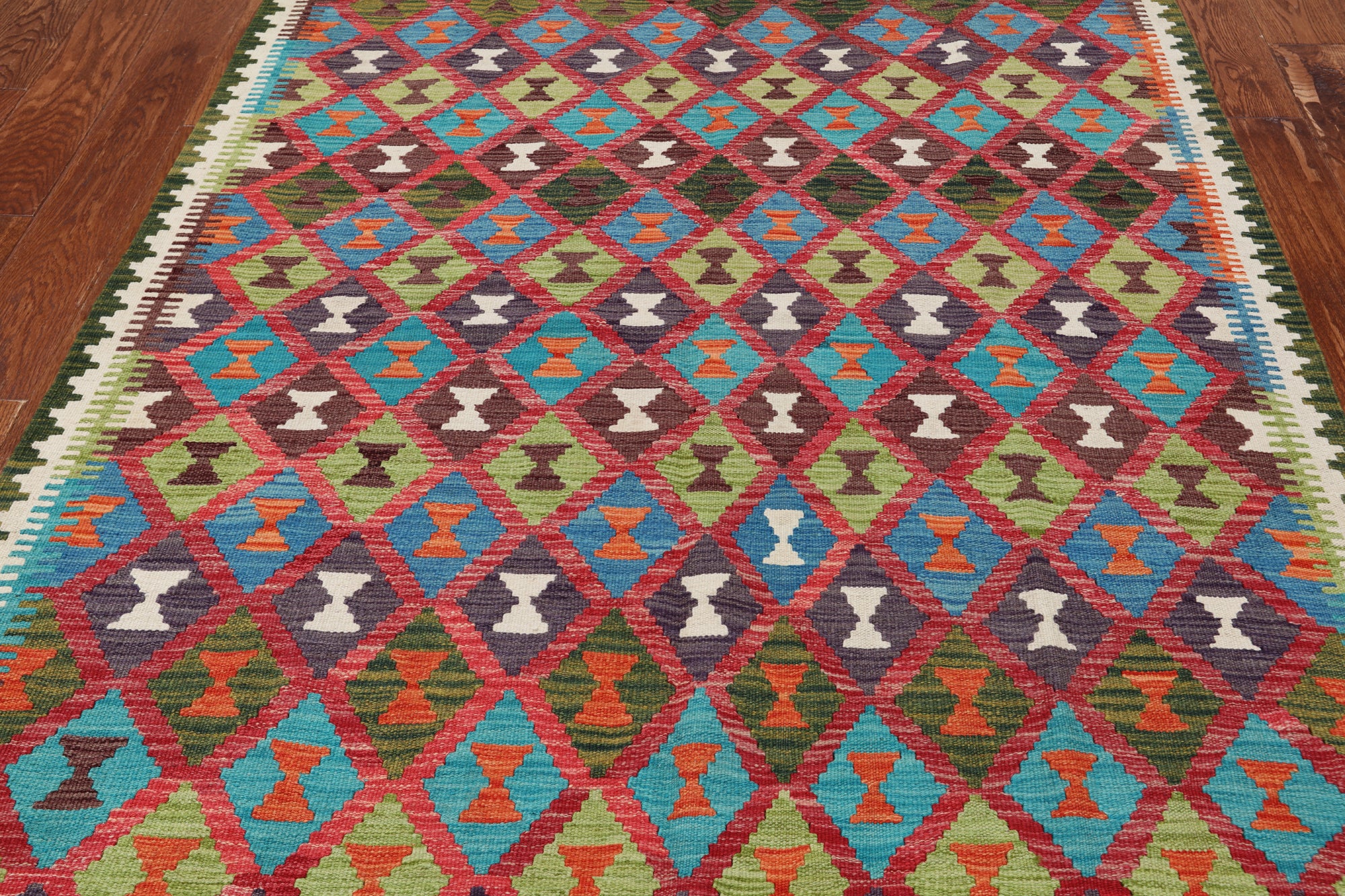 SUPER SALE Reversible Kilim Flat Weave Wool On Wool Rug - 5' 0" X 6' 7"