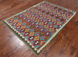 SUPER SALE Reversible Kilim Flat Weave Wool On Wool Rug - 5' 0" X 6' 7"
