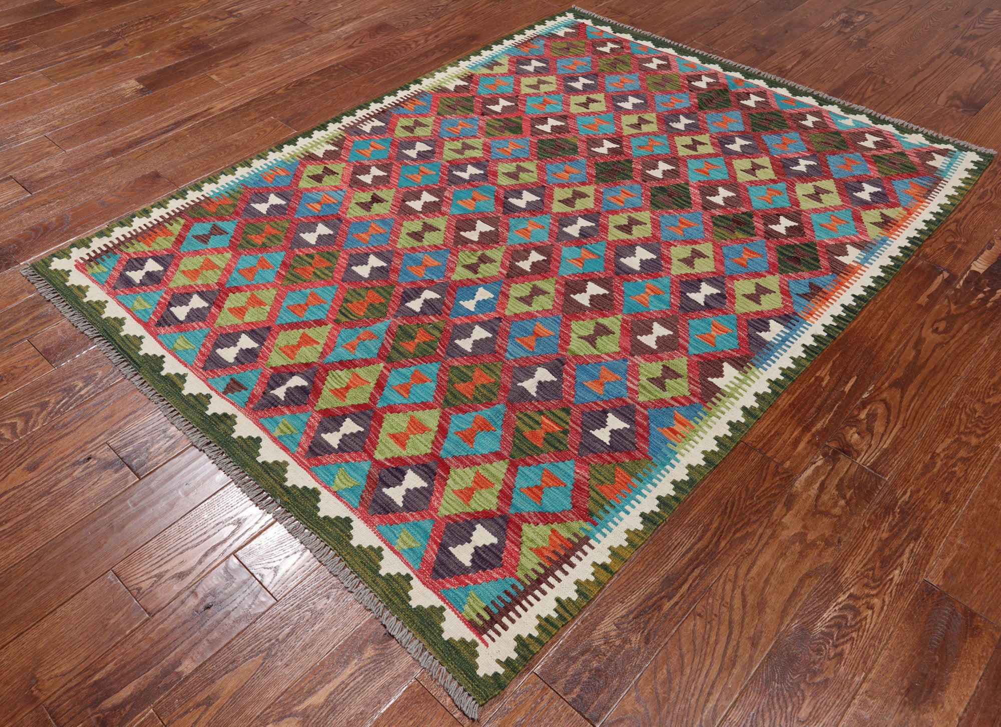 SUPER SALE Reversible Kilim Flat Weave Wool On Wool Rug - 5' 0" X 6' 7"