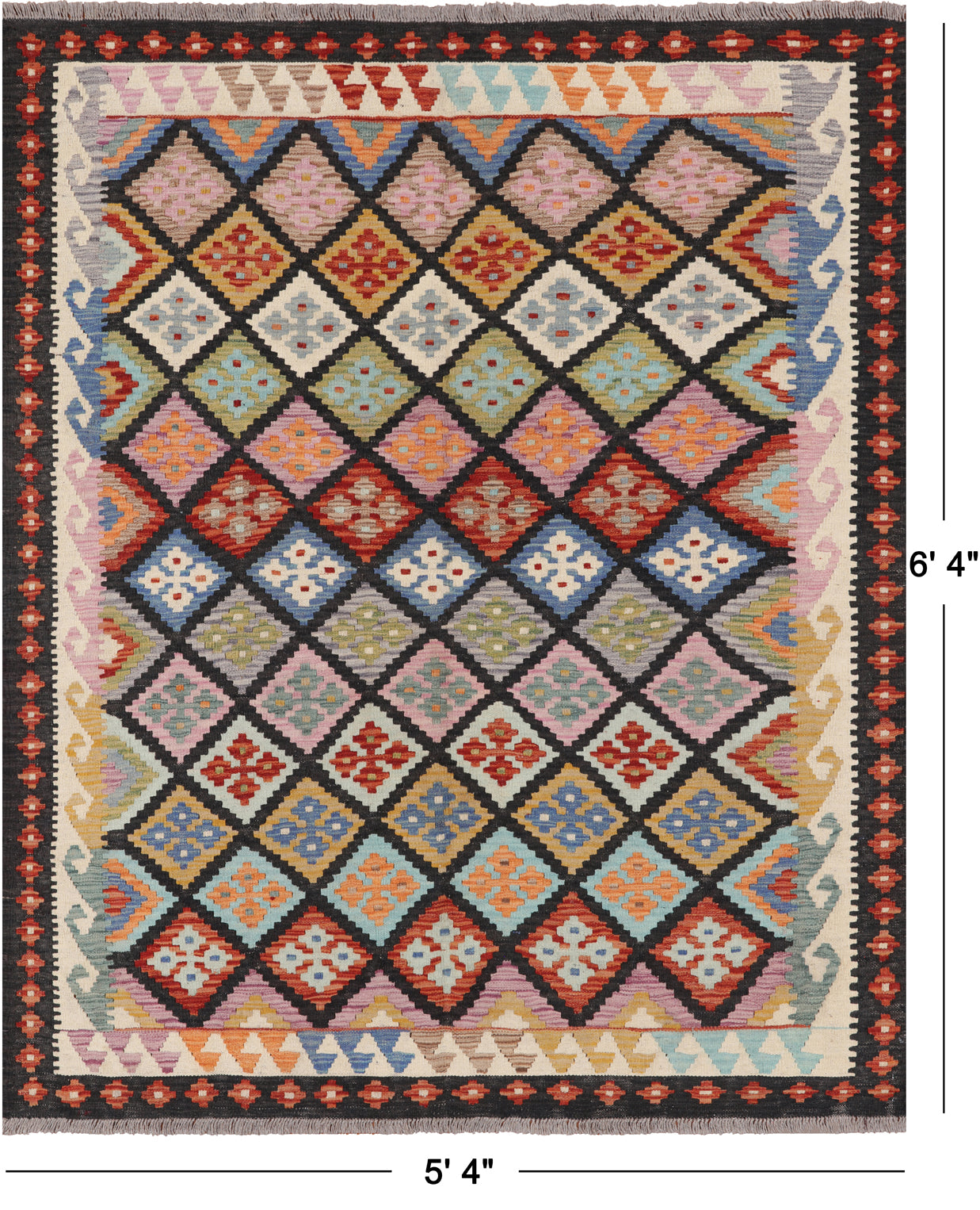 SUPER SALE Reversible Kilim Flat Weave Wool On Wool Rug - 5' 4" X 6' 4"