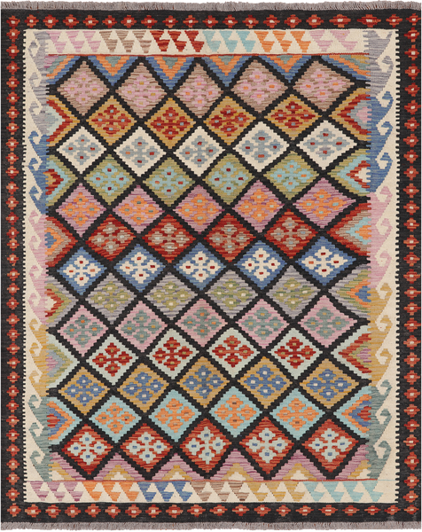 SUPER SALE Reversible Kilim Flat Weave Wool On Wool Rug - 5' 4" X 6' 4"