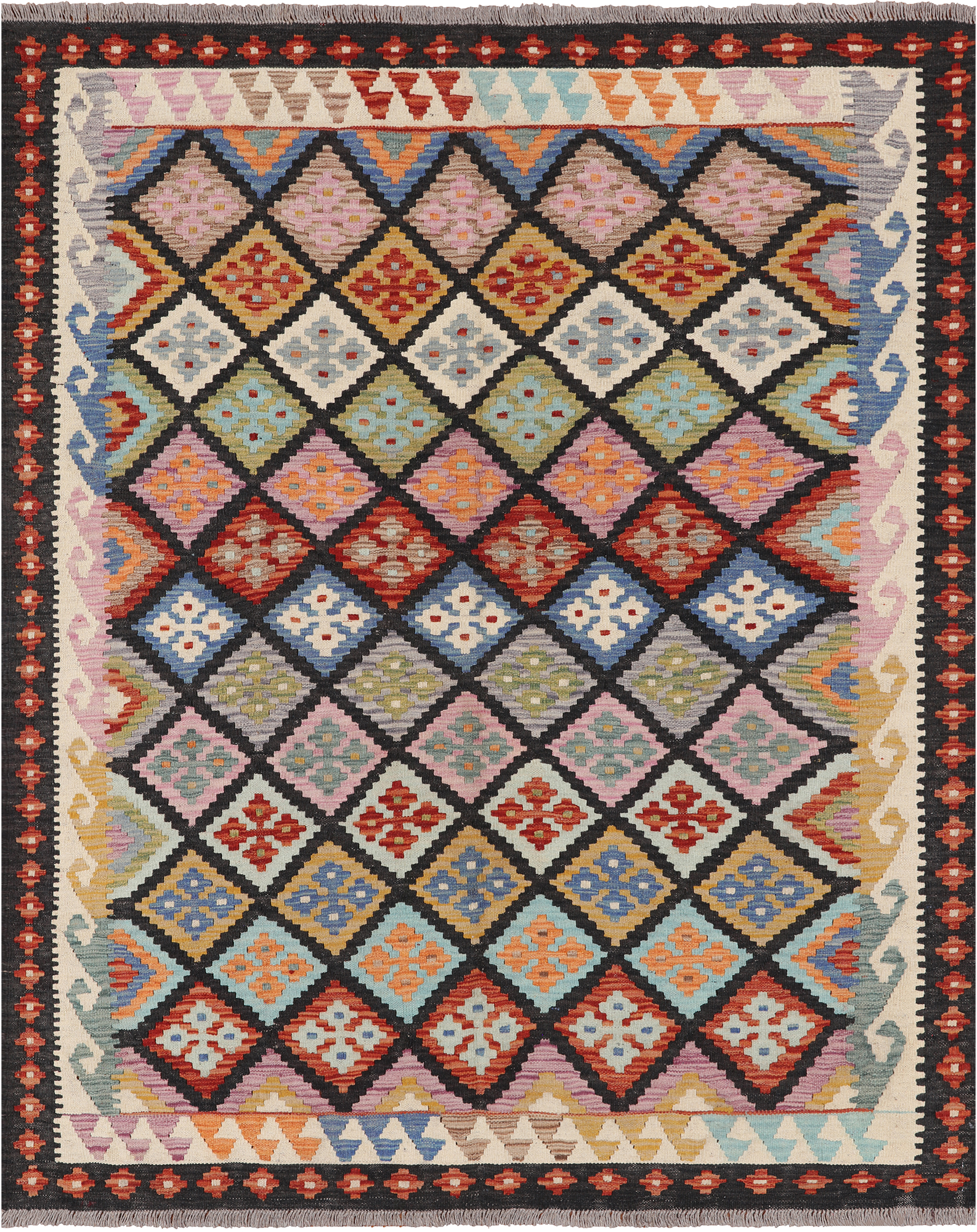 SUPER SALE Reversible Kilim Flat Weave Wool On Wool Rug - 5' 4" X 6' 4"