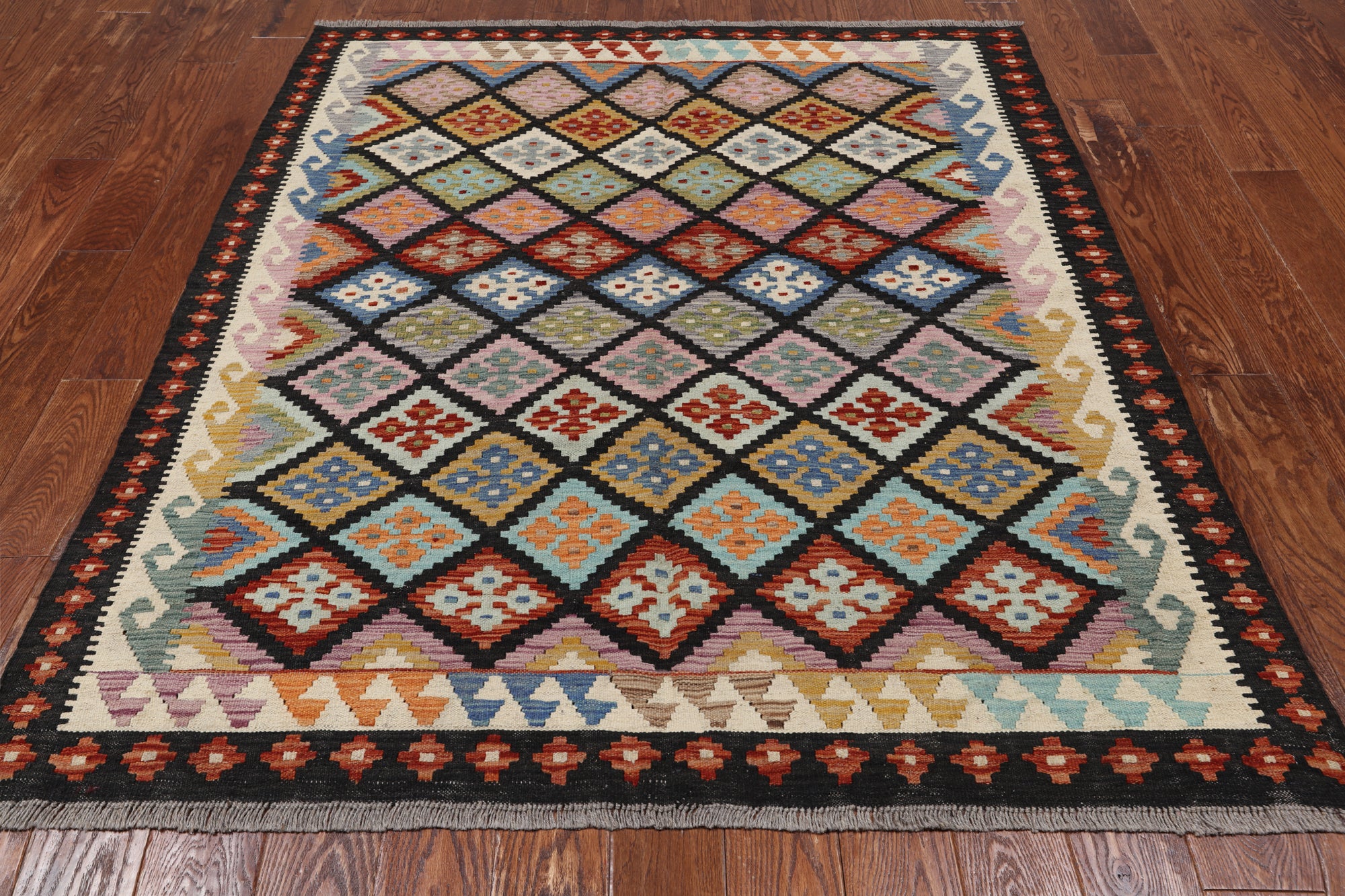 SUPER SALE Reversible Kilim Flat Weave Wool On Wool Rug - 5' 4" X 6' 4"