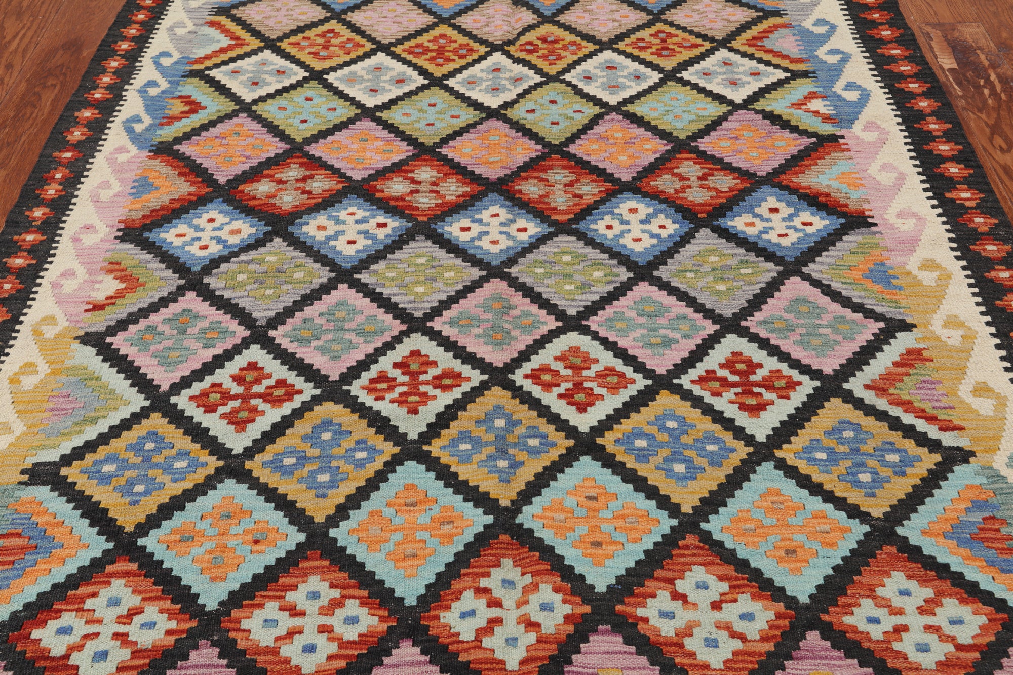 SUPER SALE Reversible Kilim Flat Weave Wool On Wool Rug - 5' 4" X 6' 4"