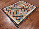 SUPER SALE Reversible Kilim Flat Weave Wool On Wool Rug - 5' 4" X 6' 4"