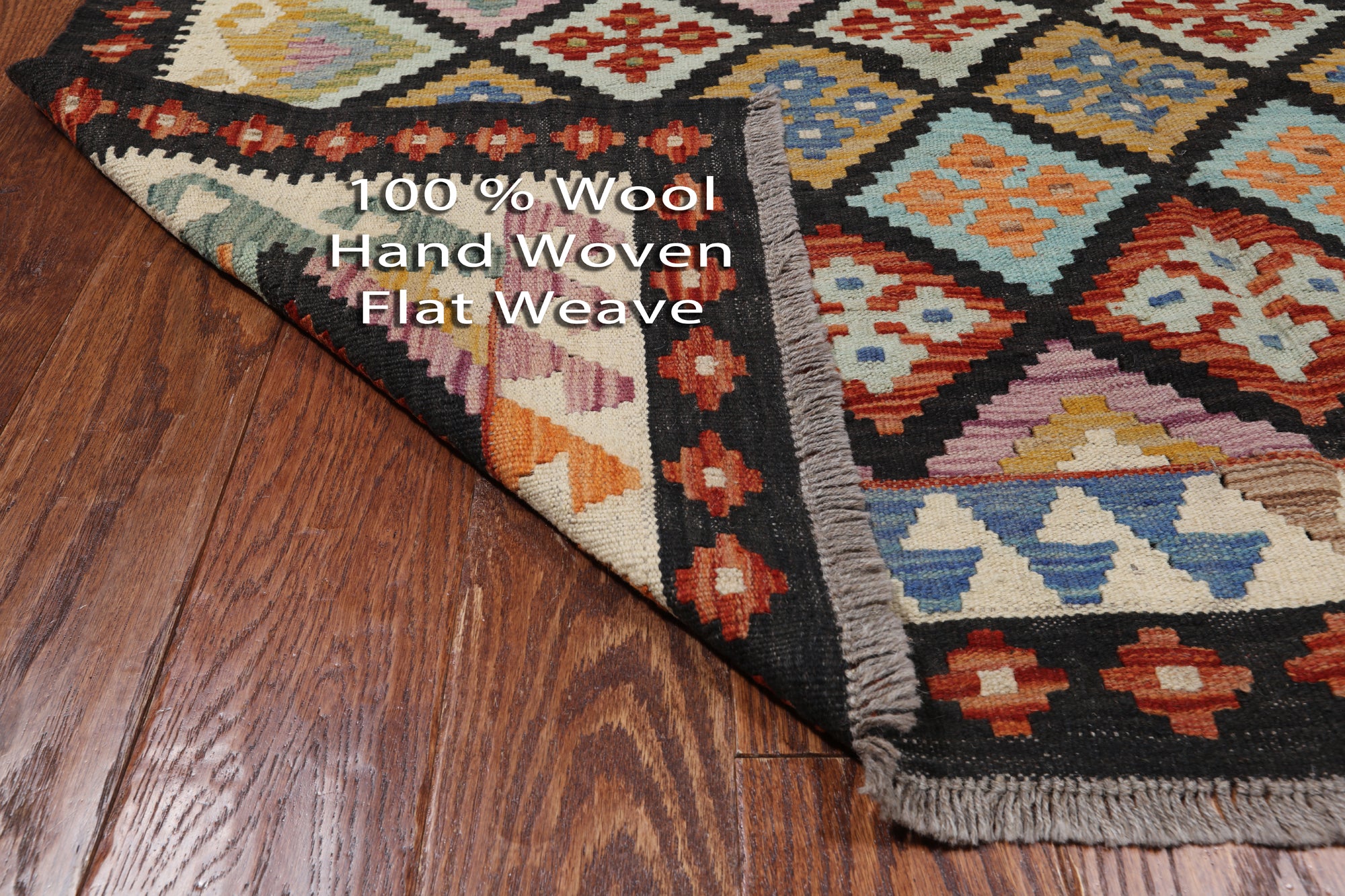 SUPER SALE Reversible Kilim Flat Weave Wool On Wool Rug - 5' 4" X 6' 4"