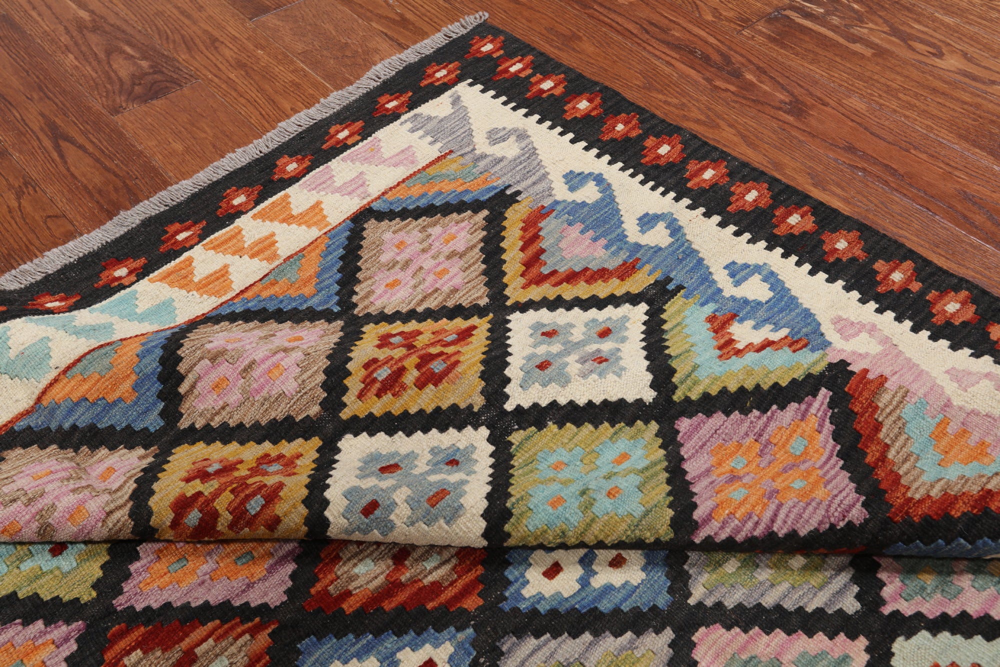 SUPER SALE Reversible Kilim Flat Weave Wool On Wool Rug - 5' 4" X 6' 4"