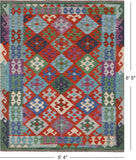 SUPER SALE Reversible Kilim Flat Weave Wool On Wool Rug - 5' 4" X 6' 5"