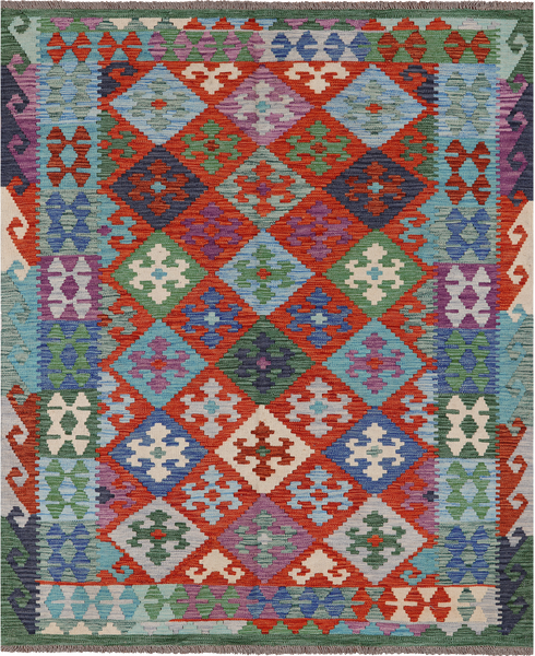 SUPER SALE Reversible Kilim Flat Weave Wool On Wool Rug - 5' 4" X 6' 5"