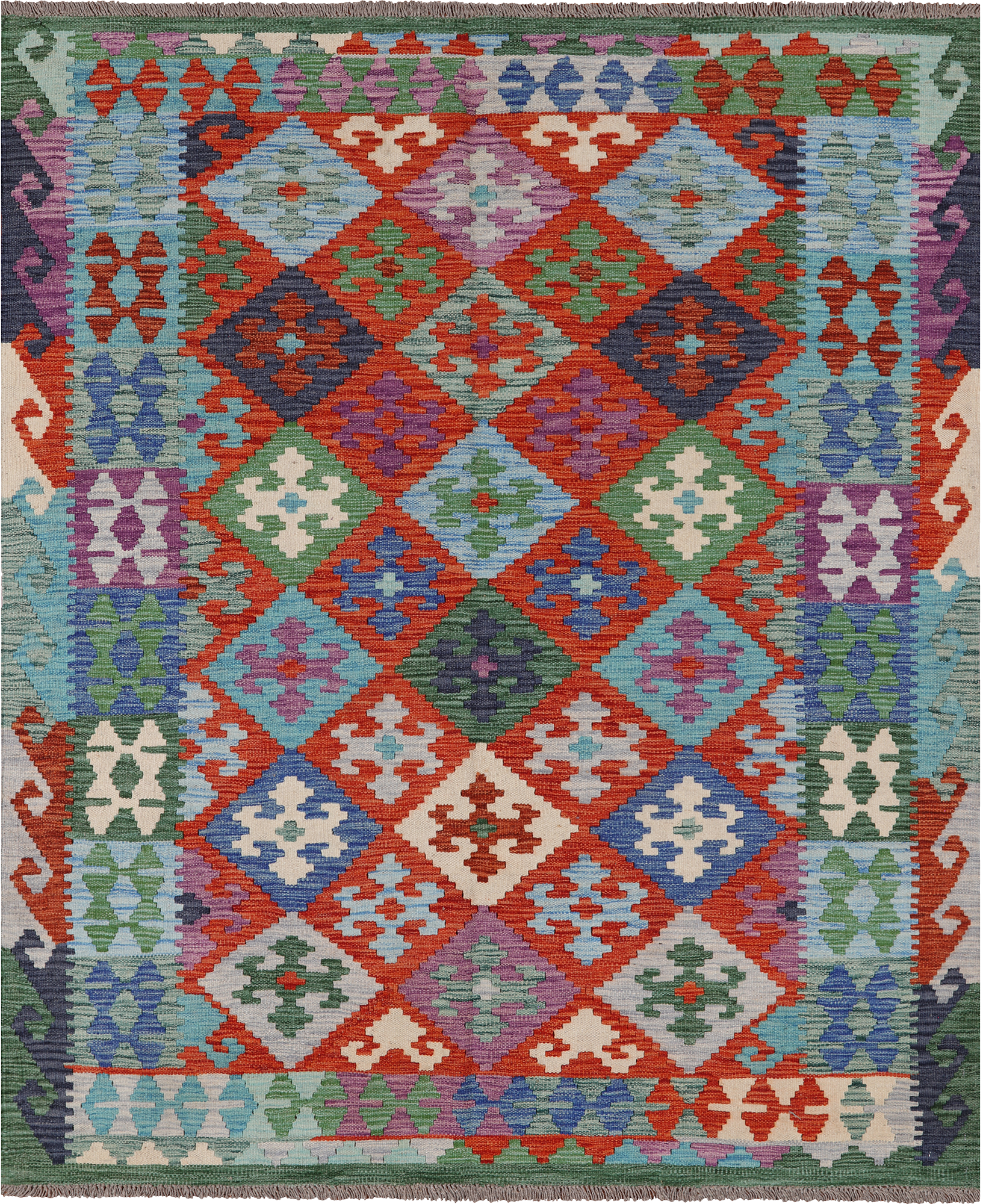 SUPER SALE Reversible Kilim Flat Weave Wool On Wool Rug - 5' 4" X 6' 5"
