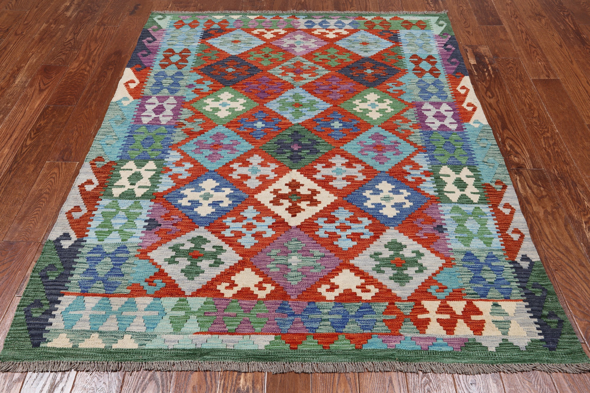 SUPER SALE Reversible Kilim Flat Weave Wool On Wool Rug - 5' 4" X 6' 5"