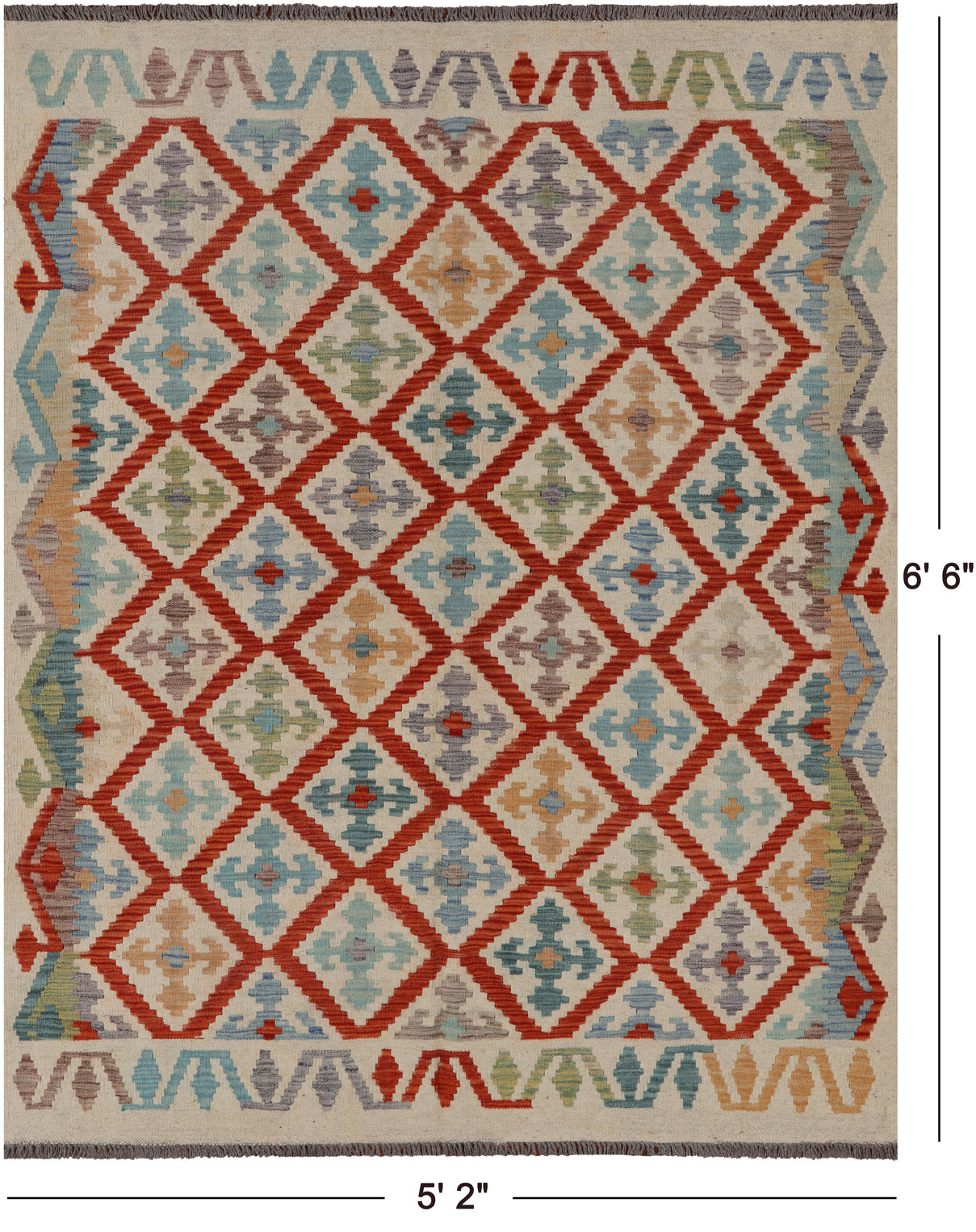 SUPER SALE Reversible Kilim Flat Weave Wool On Wool Rug - 5' 2" X 6' 6"